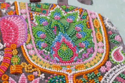 Bead Embroidery Kit with Three Elephants, Happiness Scene, Abris Art, Glass Beads, 260 x 460 mm