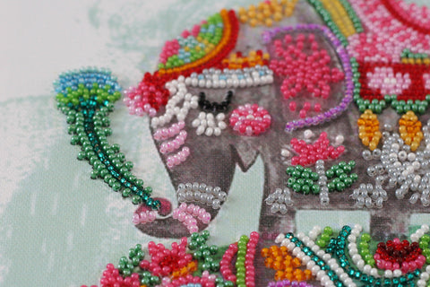 Bead Embroidery Kit with Three Elephants, Happiness Scene, Abris Art, Glass Beads, 260 x 460 mm