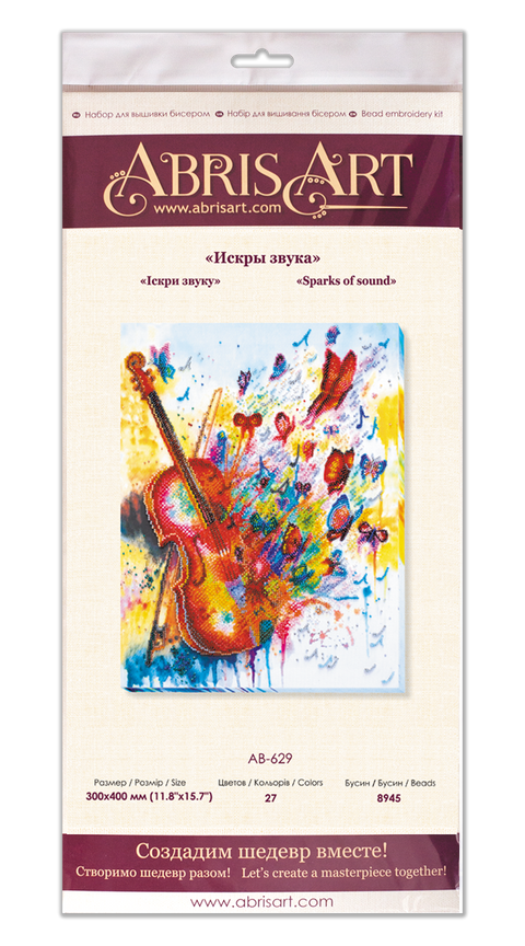 Bead Embroidery Kit Musical Composition, Abris Art, 30x40 cm, 8,945 Beads in 27 Colors, Music-Themed Craft