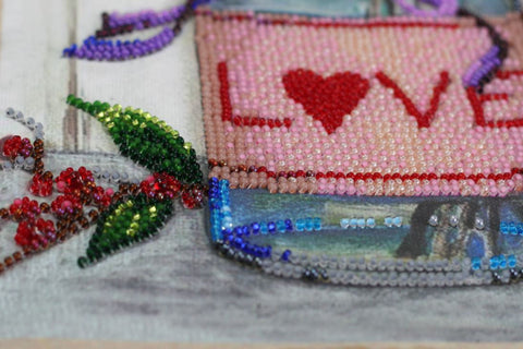 Bead Embroidery Kit, Love Theme, 25 x 34 cm Printed Canvas, Abris Art, 29 Colors, 9472 Beads