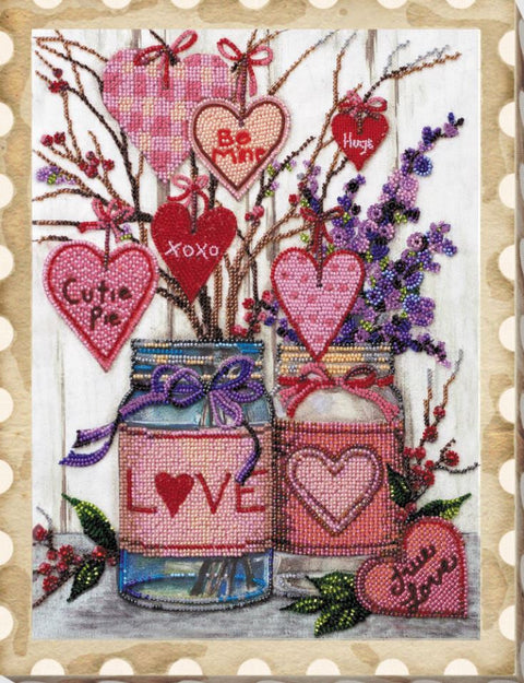 Bead Embroidery Kit, Love Theme, 25 x 34 cm Printed Canvas, Abris Art, 29 Colors, 9472 Beads