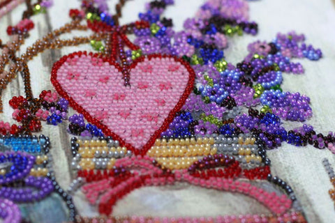 Bead Embroidery Kit, Love Theme, 25 x 34 cm Printed Canvas, Abris Art, 29 Colors, 9472 Beads