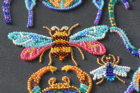 Bead Embroidery Kit Beetles Deco Scenes, Abris Art, Natural Canvas, Preciosa Ornela Glass Beads, 240 x 330 mm, Art Deco Insect Design