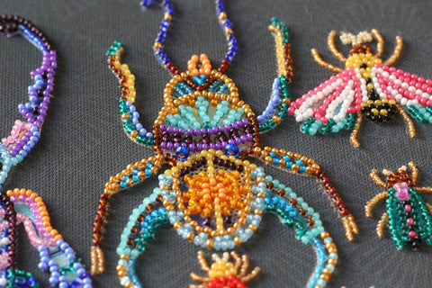 Bead Embroidery Kit Beetles Deco Scenes, Abris Art, Natural Canvas, Preciosa Ornela Glass Beads, 240 x 330 mm, Art Deco Insect Design