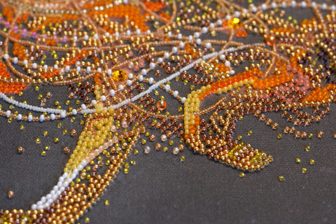 Golden Lion Bead Embroidery Kit, Abris Art, 27 Colors, 10,857 Beads, 53 x 30 cm Animal Design DIY Craft Set