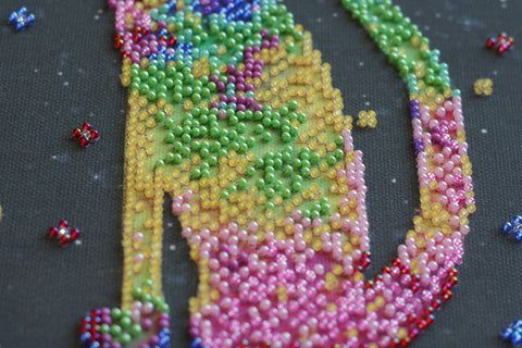 Bead Embroidery Kit with Kittens on Natural Canvas, Abris Art, Preciosa Glass Beads, 25 x 42 cm, Cat Wall Art DIY Craft Set