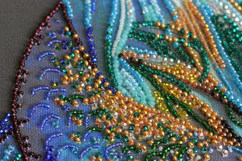 Abris Art Animal Bead Embroidery Kit, Blue and Gold Design, Czech Glass Beads, 270 x 390 mm Canvas