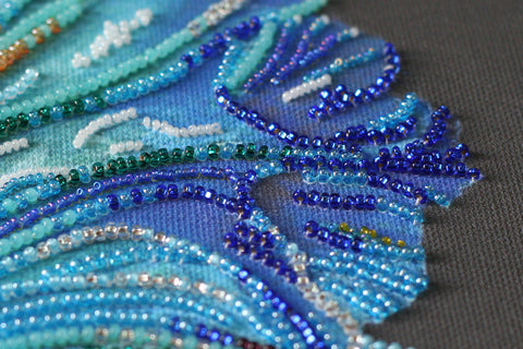 Abris Art Animal Bead Embroidery Kit, Blue and Gold Design, Czech Glass Beads, 270 x 390 mm Canvas