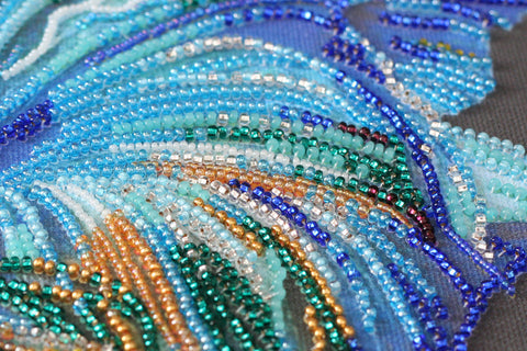 Abris Art Animal Bead Embroidery Kit, Blue and Gold Design, Czech Glass Beads, 270 x 390 mm Canvas