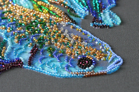Abris Art Animal Bead Embroidery Kit, Blue and Gold Design, Czech Glass Beads, 270 x 390 mm Canvas
