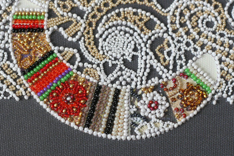 Bead Embroidery Kit Cat and Moth Art Deco Design, Abris Art AB-794, Preciosa Glass Beads, 250 x 350 mm DIY Art Set