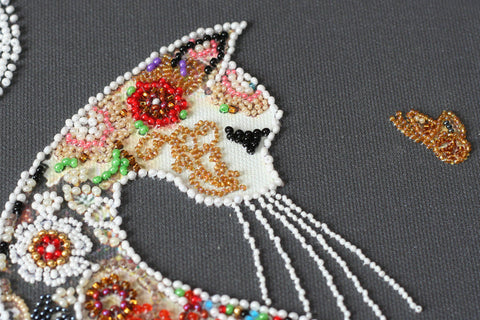 Bead Embroidery Kit Cat and Moth Art Deco Design, Abris Art AB-794, Preciosa Glass Beads, 250 x 350 mm DIY Art Set