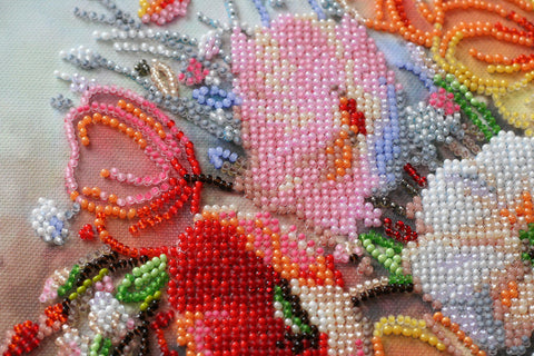 Bead Embroidery Kit, Delicate Flowers, Abris Art Deco Scenes, 27 Colors, 11,338 Beads, 27 x 40 cm, Nature Theme