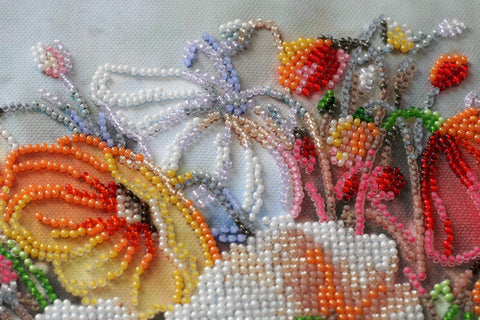 Bead Embroidery Kit, Delicate Flowers, Abris Art Deco Scenes, 27 Colors, 11,338 Beads, 27 x 40 cm, Nature Theme