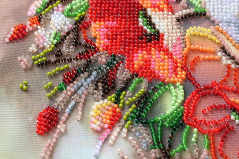 Bead Embroidery Kit, Delicate Flowers, Abris Art Deco Scenes, 27 Colors, 11,338 Beads, 27 x 40 cm, Nature Theme