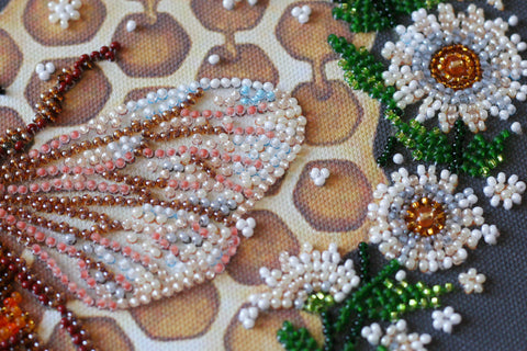 Bead Embroidery Kit, Honey Plant Design, Abris Art, 320 x 320 mm, Preciosa Czech Glass Beads, 25 Colors