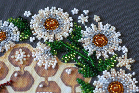 Bead Embroidery Kit, Honey Plant Design, Abris Art, 320 x 320 mm, Preciosa Czech Glass Beads, 25 Colors
