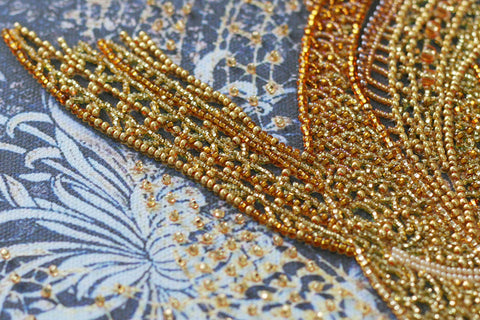 Beaded Embroidery Kit, Money Fish Design with Printed Canvas, Abris Art AB-823, Czech Glass Beads, 14 Colors, 320 x 330 mm