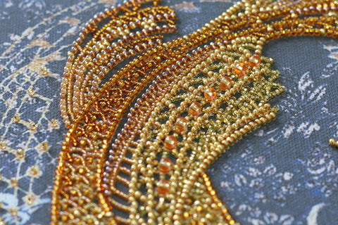Beaded Embroidery Kit, Money Fish Design with Printed Canvas, Abris Art AB-823, Czech Glass Beads, 14 Colors, 320 x 330 mm