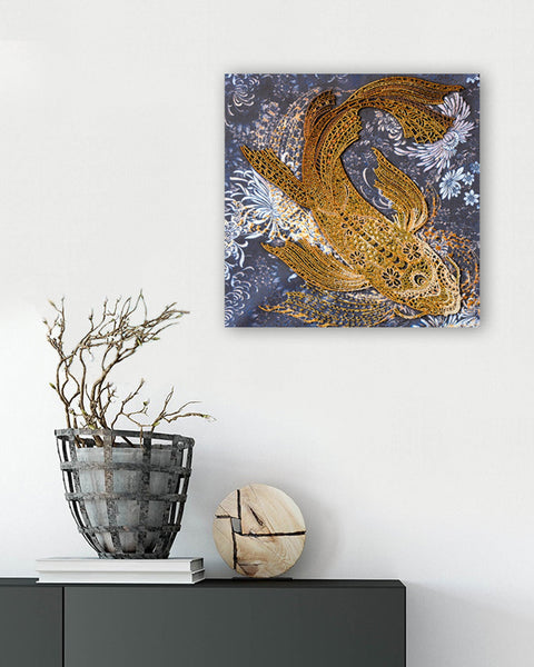 Beaded Embroidery Kit, Money Fish Design with Printed Canvas, Abris Art AB-823, Czech Glass Beads, 14 Colors, 320 x 330 mm