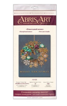 Bead Embroidery Kit Winter Tale Wreath, Abris Art, 27 x 38 cm, 25 Colors, Printed Natural Canvas