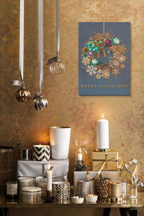 Bead Embroidery Kit Winter Tale Wreath, Abris Art, 27 x 38 cm, 25 Colors, Printed Natural Canvas
