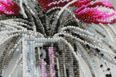 Bead Embroidery Kit, Red Emerald Floral Design, Abris Art, Glass Beads, 22 x 40 cm, 12 Colors