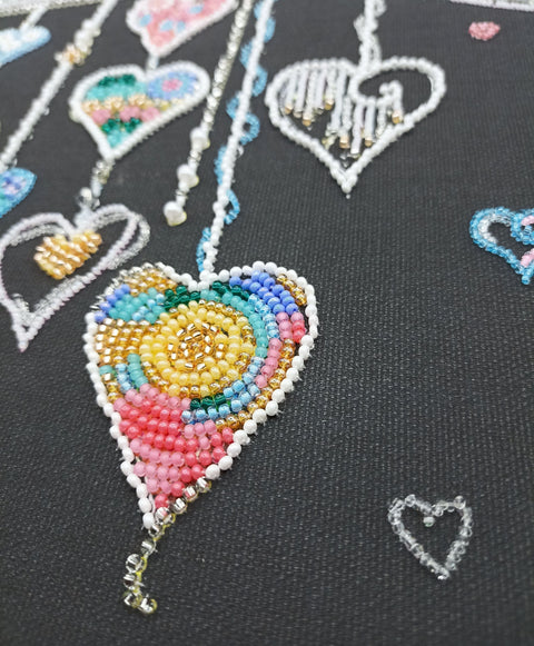 Bead Embroidery Kit with Love Birds Design, Abris Art Preciosa Beads, 285 x 400 mm Canvas, 22 Colors, DIY Wall Art
