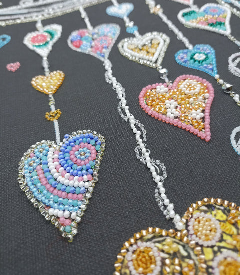 Bead Embroidery Kit with Love Birds Design, Abris Art Preciosa Beads, 285 x 400 mm Canvas, 22 Colors, DIY Wall Art