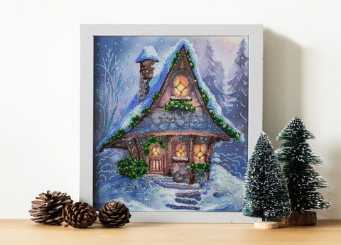 Winter Fairy Tale Bead Embroidery Kit, Abris Art, Glass Beads, 25x28 cm, 26 Colors, Printed Canvas, Microbeads and Sequins