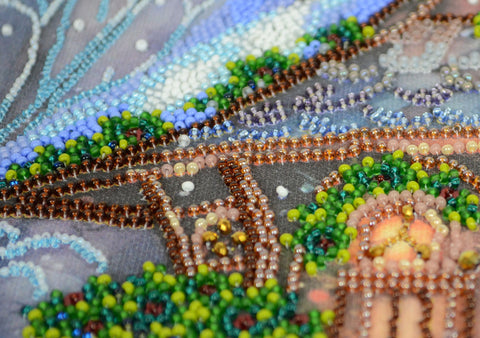 Winter Fairy Tale Bead Embroidery Kit, Abris Art, Glass Beads, 25x28 cm, 26 Colors, Printed Canvas, Microbeads and Sequins
