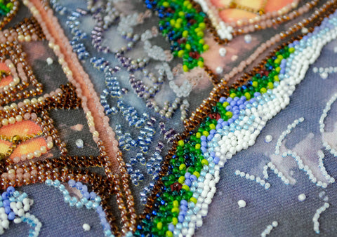 Winter Fairy Tale Bead Embroidery Kit, Abris Art, Glass Beads, 25x28 cm, 26 Colors, Printed Canvas, Microbeads and Sequins