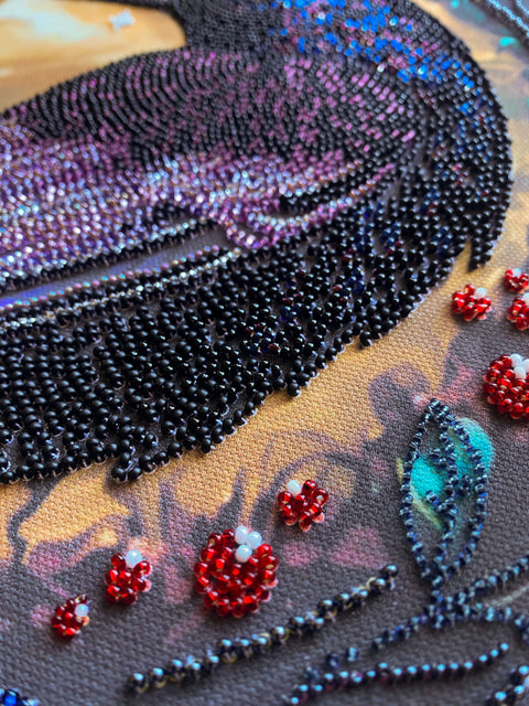 Bead Embroidery Kit, Black Raven Cityscape, Glass Beads, DIY Wall Art, Abris Art, 25 x 35 cm