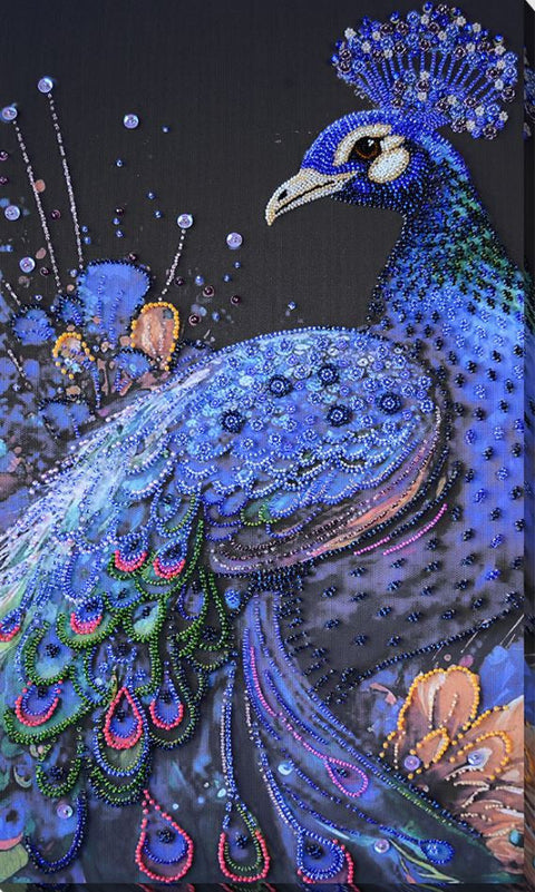 Bead Embroidery Kit, Magical Bird Animal Design, 25 x 45 cm, Abris Art, Printed Canvas, Preciosa Beads, 24 Colors