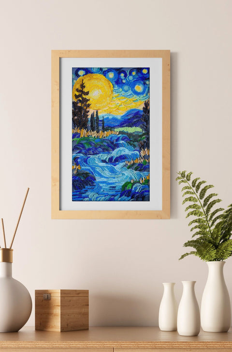 Waterfall Bead Embroidery Kit, Large 19.5 x 35 cm Picture, Abris Art, Preciosa Ornela Glass Beads