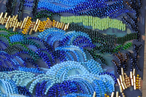 Waterfall Bead Embroidery Kit, Large 19.5 x 35 cm Picture, Abris Art, Preciosa Ornela Glass Beads