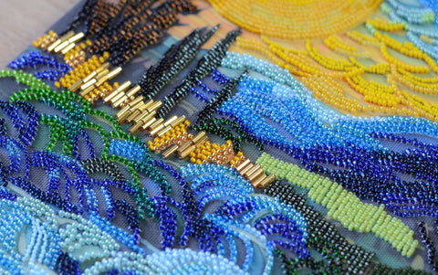 Waterfall Bead Embroidery Kit, Large 19.5 x 35 cm Picture, Abris Art, Preciosa Ornela Glass Beads