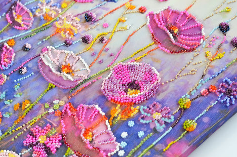 Bead Embroidery Kit – Spring Floral Nature Scene, Abris Art, 22 x 45 cm, 26 Colors, 7,871 Beads