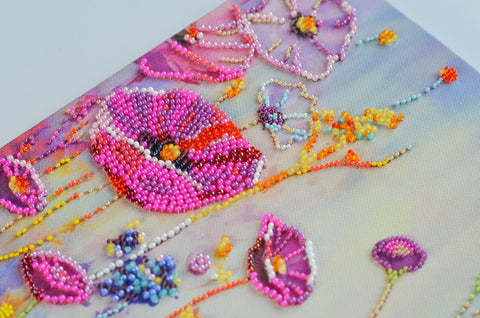 Bead Embroidery Kit – Spring Floral Nature Scene, Abris Art, 22 x 45 cm, 26 Colors, 7,871 Beads