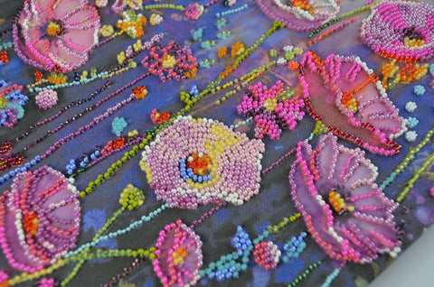 Bead Embroidery Kit – Spring Floral Nature Scene, Abris Art, 22 x 45 cm, 26 Colors, 7,871 Beads