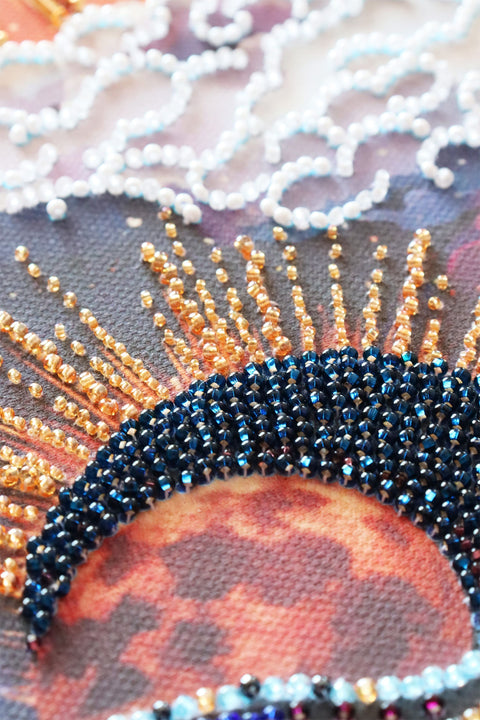Beaded Embroidery Kit, Day and Night Deco Scene, Abris Art, 40 x 16 cm, 27 Colors, 5059 Beads, Wall Decor DIY Craft