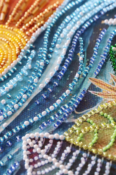 Beaded Embroidery Kit, Day and Night Deco Scene, Abris Art, 40 x 16 cm, 27 Colors, 5059 Beads, Wall Decor DIY Craft