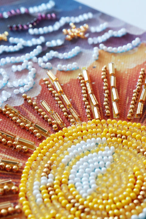 Beaded Embroidery Kit, Day and Night Deco Scene, Abris Art, 40 x 16 cm, 27 Colors, 5059 Beads, Wall Decor DIY Craft