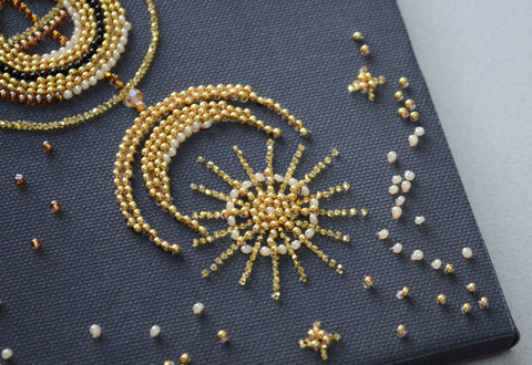 Beaded Embroidery Kit “Golden Talisman” by Abris Art, 20 x 25 cm, 9 Colors, 2,586 Beads, Decorative Wall Art DIY Project
