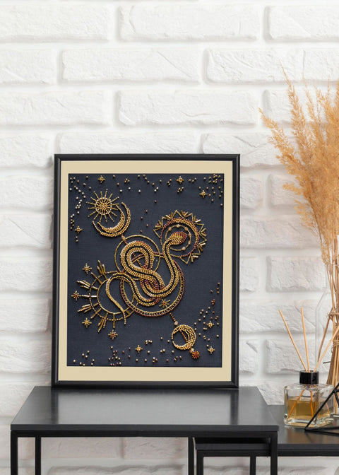 Beaded Embroidery Kit “Golden Talisman” by Abris Art, 20 x 25 cm, 9 Colors, 2,586 Beads, Decorative Wall Art DIY Project