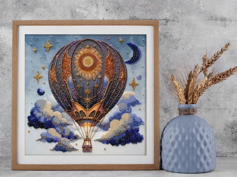 Beaded Embroidery Kit, Air Adventures Decorative Scene, Abris Art, 28 x 28 cm, 14 Colors, 6800 Beads
