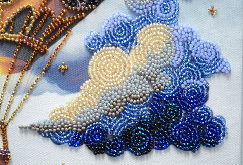 Beaded Embroidery Kit, Air Adventures Decorative Scene, Abris Art, 28 x 28 cm, 14 Colors, 6800 Beads