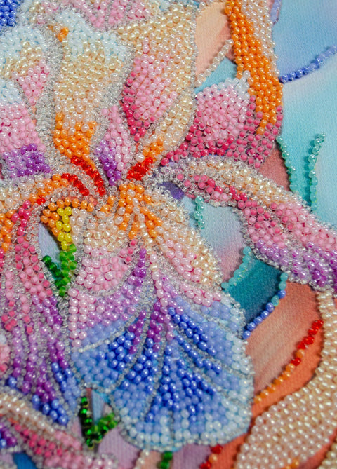 Floral Bead Embroidery Kit with Marked Canvas, Abris Art Deco Scenes, 23 Colors, 24 x 31.5 cm, 12,672 Beads