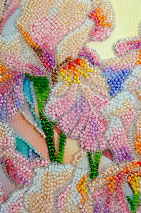 Floral Bead Embroidery Kit with Marked Canvas, Abris Art Deco Scenes, 23 Colors, 24 x 31.5 cm, 12,672 Beads