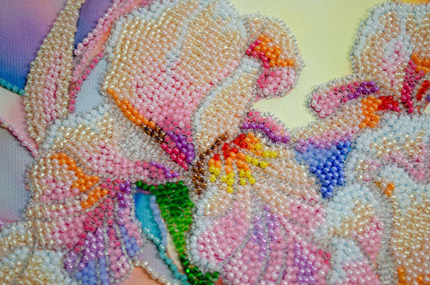 Floral Bead Embroidery Kit with Marked Canvas, Abris Art Deco Scenes, 23 Colors, 24 x 31.5 cm, 12,672 Beads